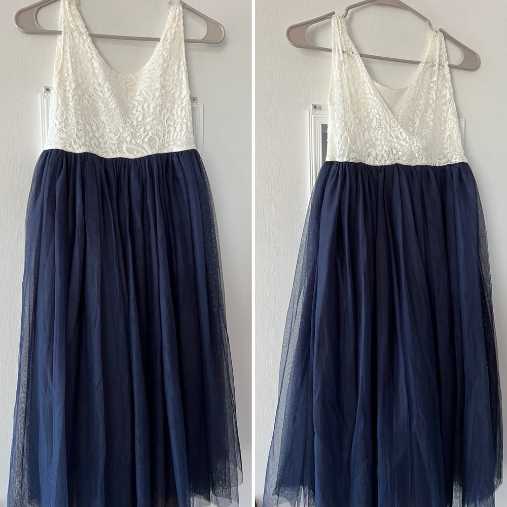 2BUNNIES Girls Navy Blue & White Lace Dress Size 9-10